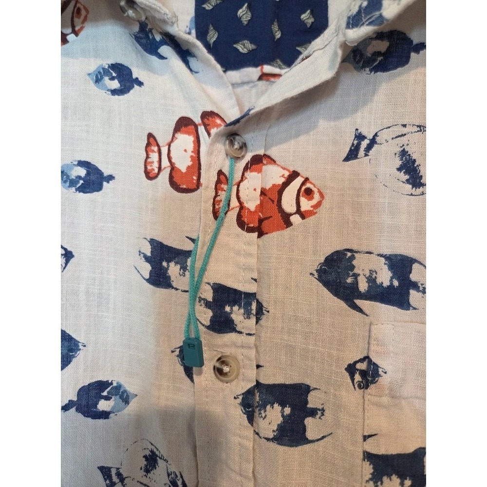 Tenth + Ocean Fish Print Button Down Shirt Mens Large White Cotton Clownfish SS - Picture 6 of 6